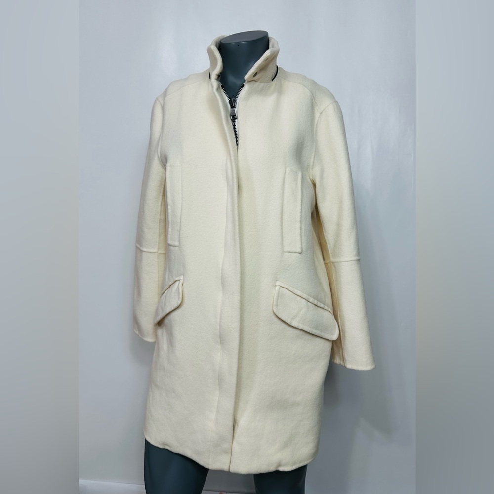 Vince Cream Wool-Blend Stand Collar Pea Coat Size XS